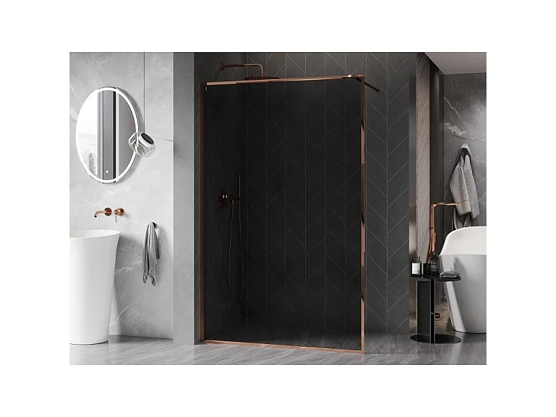 Mexen Kioto-XF Walk-in douchewand met frame 70 x 202 cm, grafiet 10 mm, roze goud - 800-070-104-60-40-X