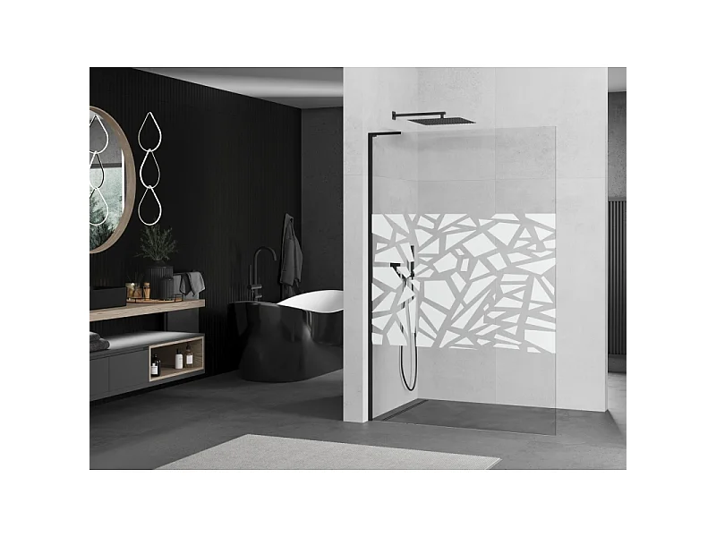 Mexen Kioto L brusevæg Walk-in 70 x 200 cm, hvidt mønster, sort - 800-070-103-70-85