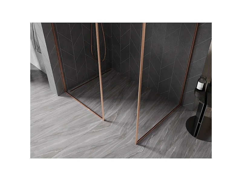 Mexen Kioto-XF painel de chuveiro Walk-in com moldura 130 x 80 cm, transparente 10 mm, cobre escovado - 800-130-202-04-65-080-XF