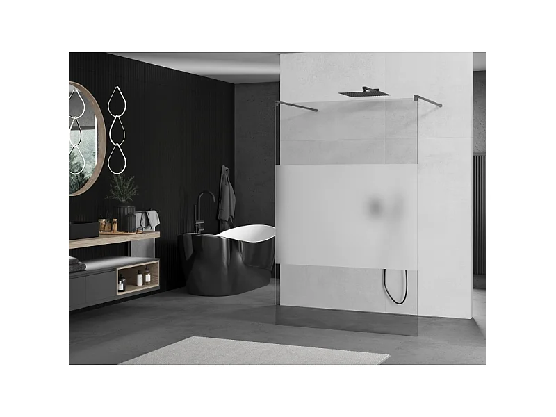 Mexen Kioto paroi de douche autoportante 100 x 200 cm, transparent/verre dépoli 8 mm, gris fusil brossé - 800-100-002-66-35