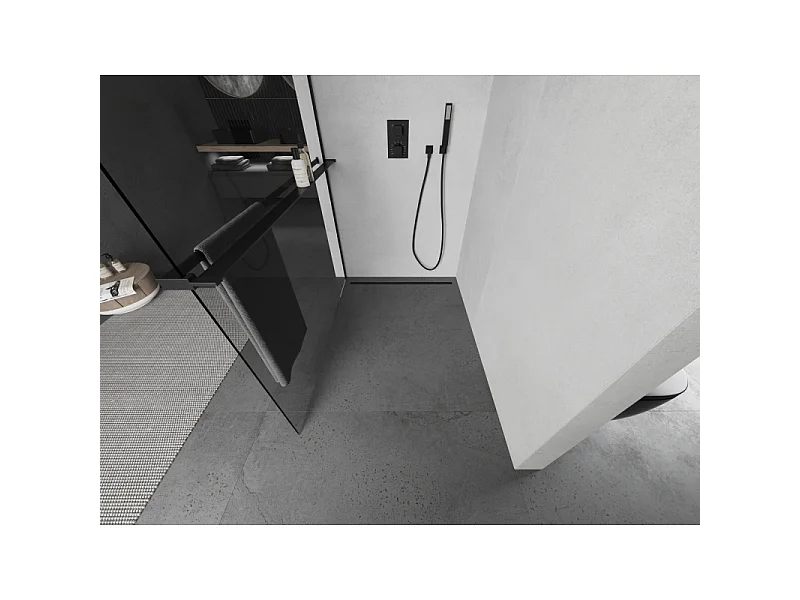 Mexen Kioto+ paroi de douche avec étagère Walk-in 110 x 200 cm, transparent, noir - 800-110-121-70-00
