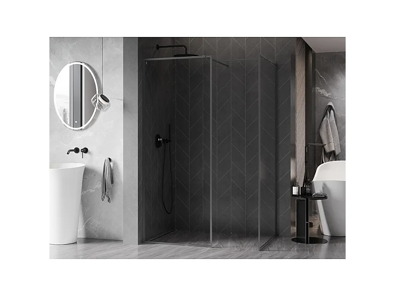 Mexen Kioto-F parede de duche Walk-in com moldura 160 x 75 cm, transparente 8 mm, metal pistola - 800-160-202-04-95-075