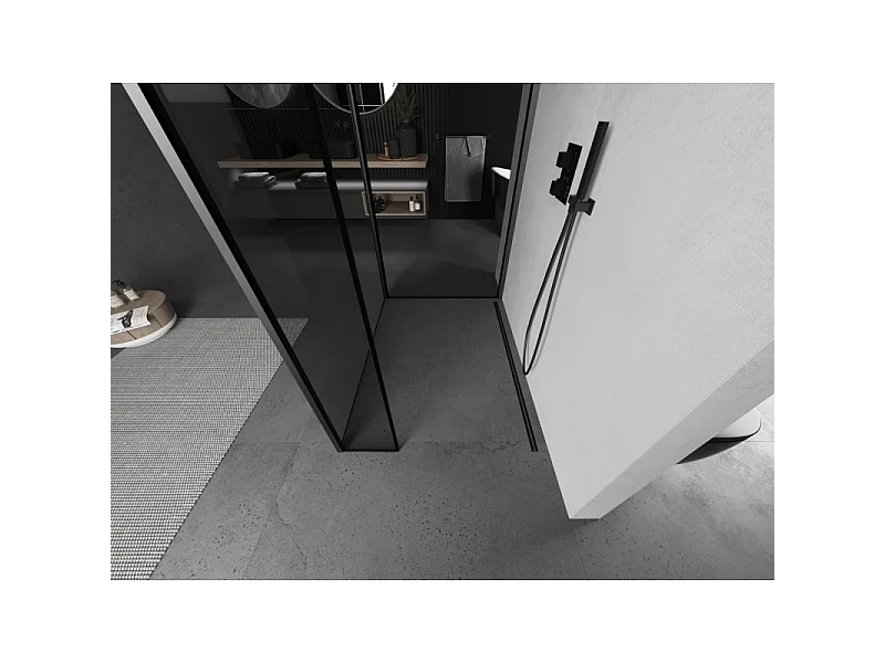 Mexen Kioto parede de chuveiro Walk-in 120 x 70 x 30 cm, moldura preta, metal niquelado - 800-120-070-221-95-70-030