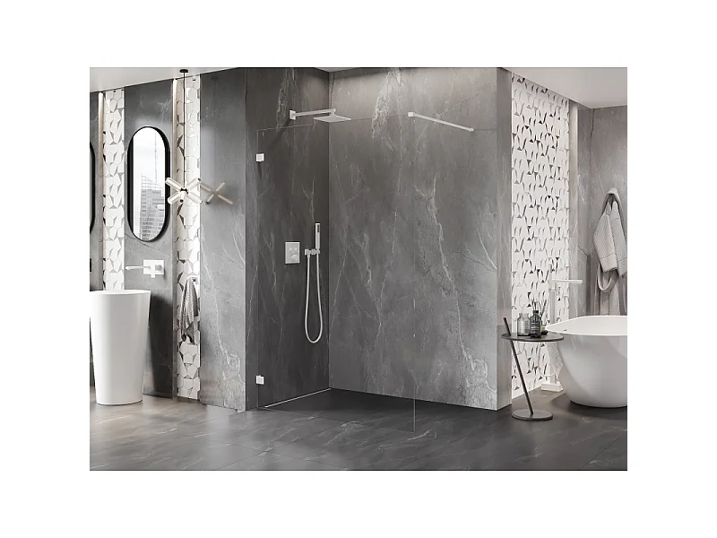 Mexen Lunar Brusevæg Walk-in venstre 120 x 200 cm, transparent 8 mm, hvid - 830-120-000-20-00-L