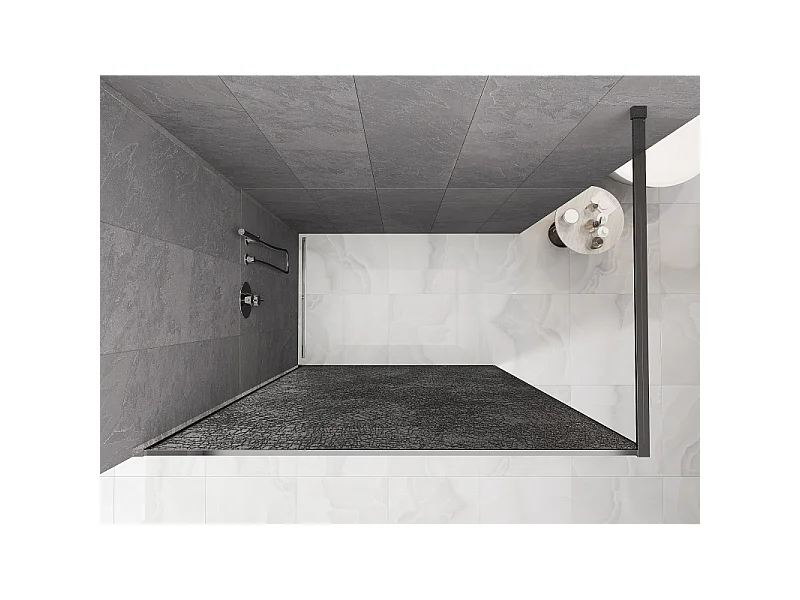 Mexen Kioto paroi de douche Walk-in 160 x 200 cm, crackle graphite 12 mm, chrome - 800-160-101-01-44-X