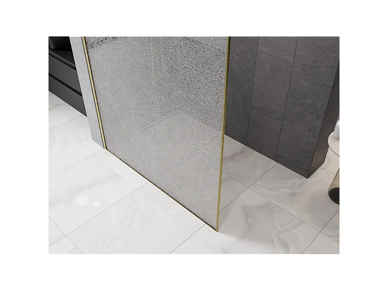 Mexen Kioto tuš stena Walk-in 70 x 200 cm, crackle transparentna 12 mm, zlata brušena - 800-070-101-55-04-X