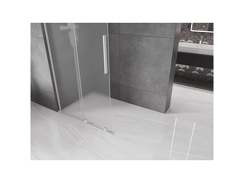 Mexen Velar L sliding shower wall Walk-in 90 x 200 cm, frost 8 mm, brushed nickel - 871-090-003-33-97