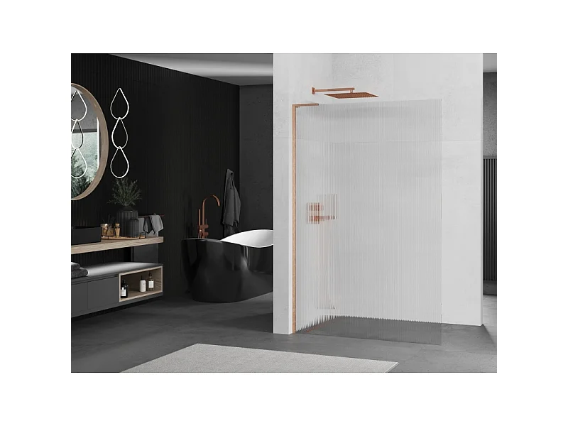 Mexen Kioto L paroi de douche Walk-in 120 x 200 cm, rayures, cuivre brossé - 800-120-103-65-09