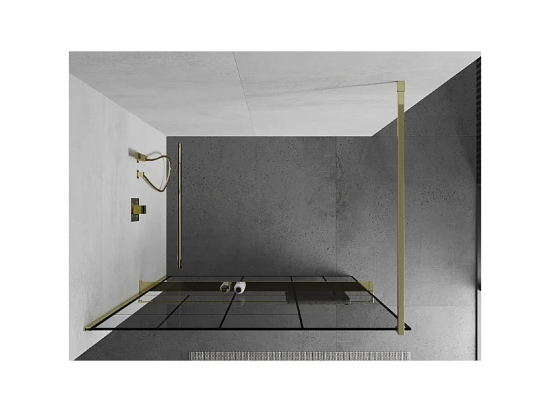 Mexen Kioto+ paroi de douche avec tablette Walk-in 110 x 200 cm, motif noir, or - 800-110-121-50-78