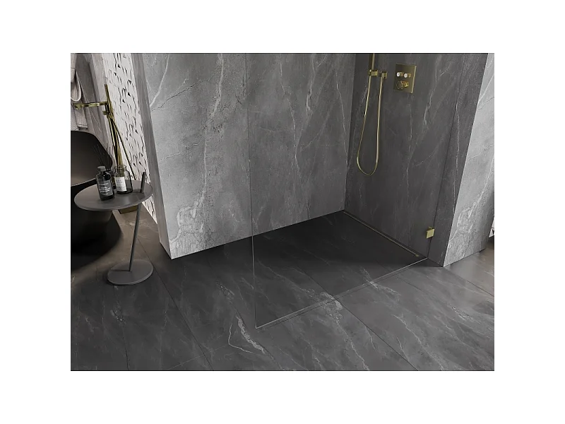 Mexen Lunar Paroi de douche Walk-in droite 140 x 200 cm, transparent 8 mm, or brossé - 830-140-000-55-00-P