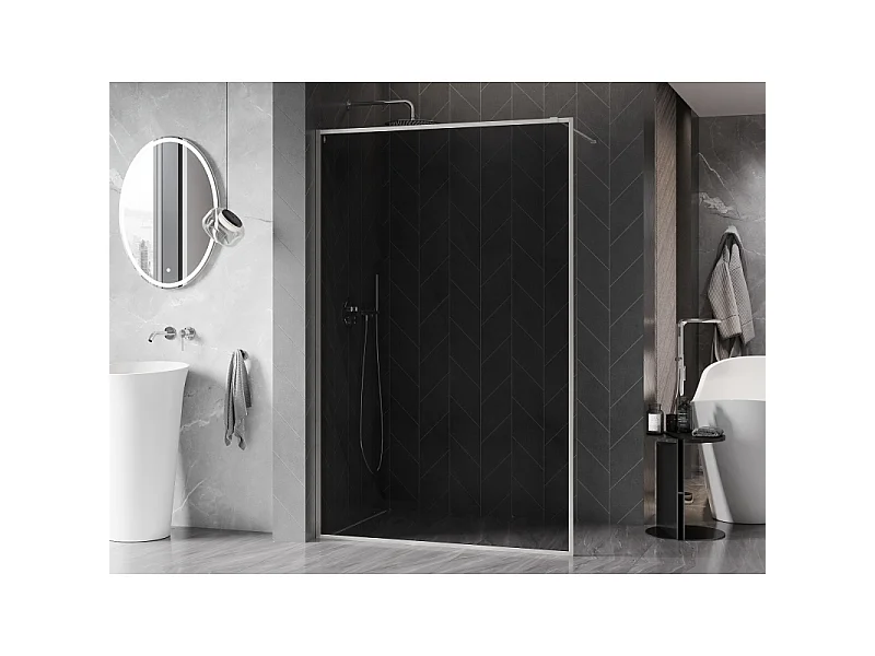 Mexen Kioto-F painel de duche Walk-in com moldura 120 x 202 cm, grafite 8 mm, níquel escovado - 800-120-104-97-40
