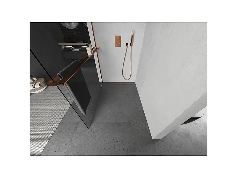 Mexen Kioto+ Duschwand mit Regal Walk-in 100 x 200 cm, transparent, Roségold - 800-100-121-60-00