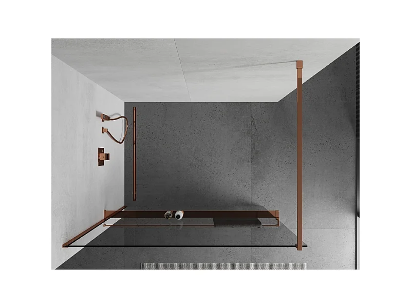 Mexen Kioto+ Duschwand mit Regal Walk-in 100 x 200 cm, transparent, Roségold - 800-100-121-60-00