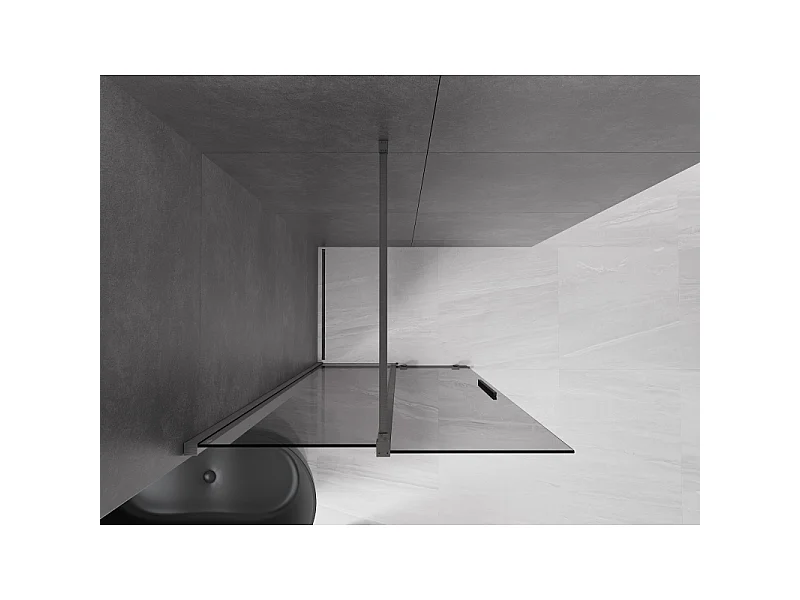 Mexen Velar Walk-in Shower Wall 90 x 200 cm, Graphite 8 mm, Brushed Gun Gray - 871-090-000-43-66