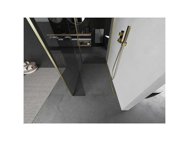 Mexen Kioto douchewand Walk-in 125 x 90 x 30 cm, transparant, goud geborsteld - 800-125-090-221-55-00-030