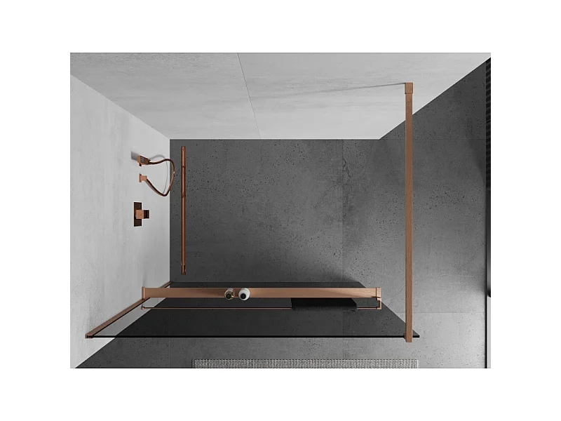Mexen Kioto+ tuš pregrada s polico Walk-in 130 x 200 cm, grafit, brušeni baker - 800-130-121-65-40