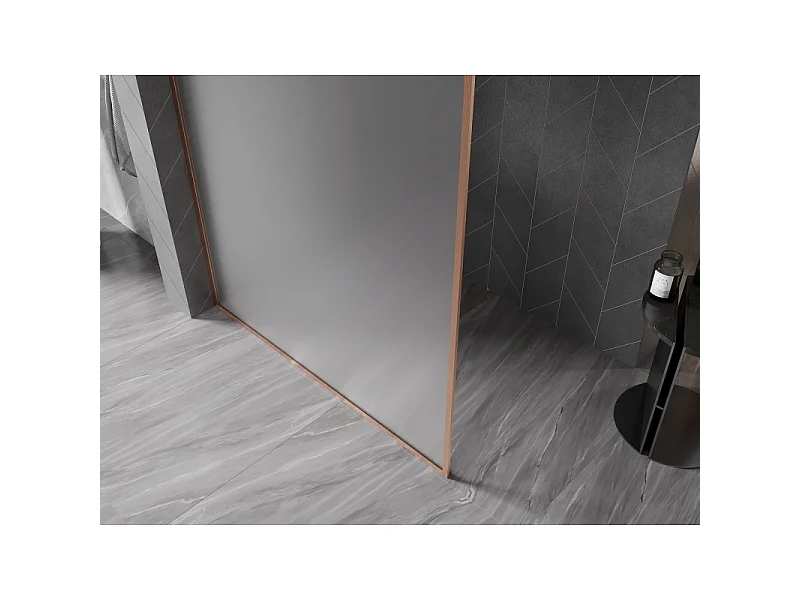 Mexen Kioto-XF parede de chuveiro Walk-in com moldura 130 x 202 cm, vidro fosco 10 mm, cobre escovado - 800-130-104-65-30-X