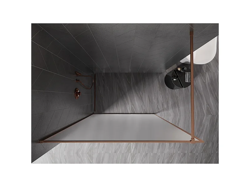 Mexen Kioto-XF parede de chuveiro Walk-in com moldura 130 x 202 cm, vidro fosco 10 mm, cobre escovado - 800-130-104-65-30-X