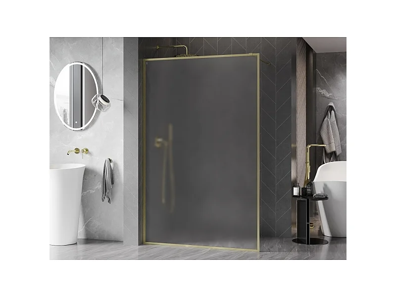 Mexen Kioto-XF Painele de chuveiro Walk-in com moldura 60 x 202 cm, fosco 10 mm, dourado escovado - 800-060-104-55-30-X