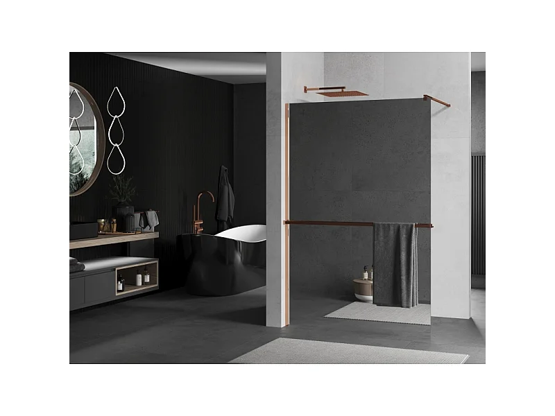 Mexen Kioto+ paroi de douche avec étagère Walk-in 120 x 200 cm, miroir, or rose - 800-120-121-60-50