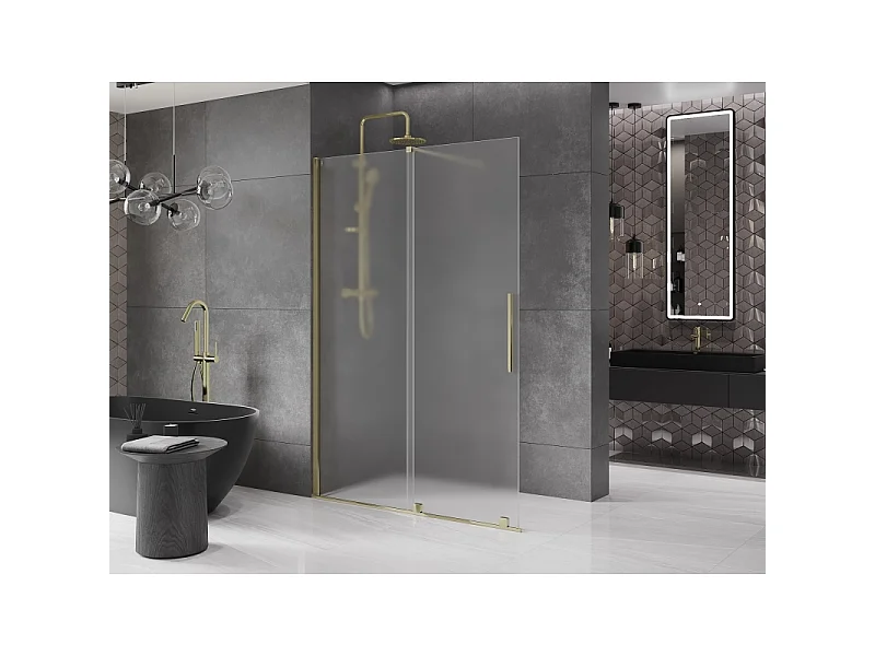 Mexen Velar Walk-in Shower Panel 140 x 200 cm, Frosted 8 mm, Gold - 871-140-000-33-50