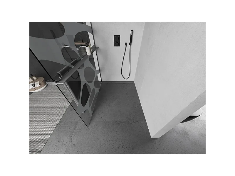 Mexen Kioto+ Duschwand mit Regal Walk-in 90 x 200 cm, weiße Welle, gun gray gebürstet - 800-090-121-66-97