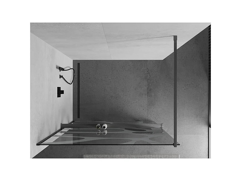 Mexen Kioto+ Duschwand mit Regal Walk-in 90 x 200 cm, weiße Welle, gun gray gebürstet - 800-090-121-66-97