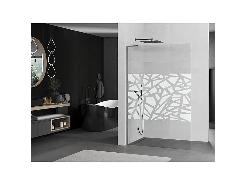 Mexen Kioto L Duschwand Walk-in 90 x 200 cm, weißes Muster, gun gray gebürstet - 800-090-103-66-85