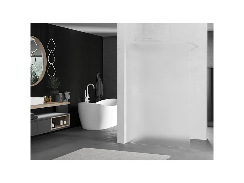 Mexen Kioto ścianka prysznicowa Walk-in 90 x 200 cm, szron 8 mm, biała - 800-090-101-20-30