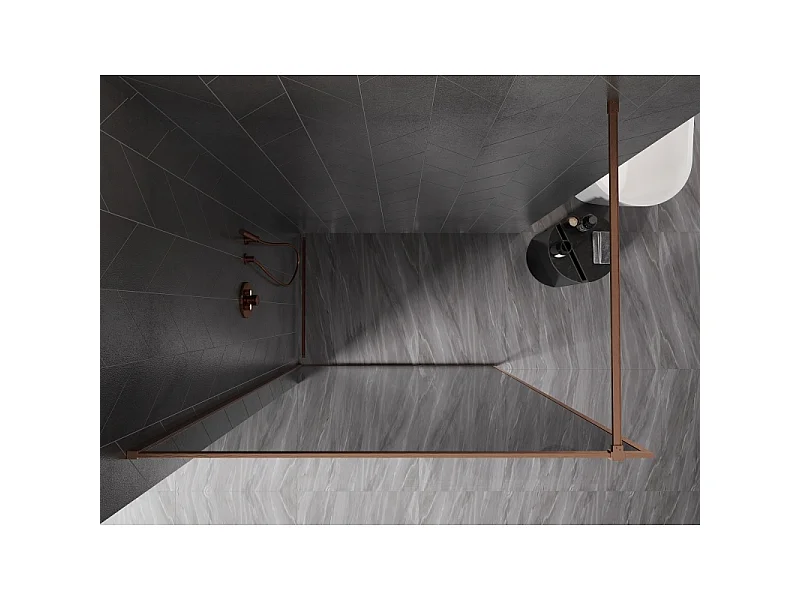Mexen Kioto-F stenska prha Walk-in z okvirjem 140 x 202 cm, grafit 8 mm, brušeni baker - 800-140-104-65-40