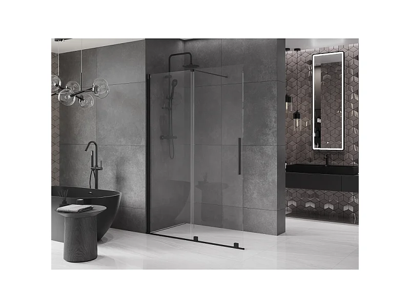 Mexen Velar sliding walk-in shower wall 130 x 200 cm, transparent 8 mm, black - 871-130-000-03-70