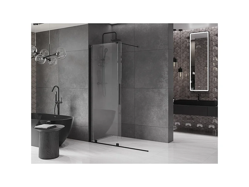 Mexen Velar sliding walk-in shower wall 130 x 200 cm, transparent 8 mm, black - 871-130-000-03-70