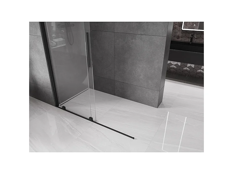 Mexen Velar sliding walk-in shower wall 130 x 200 cm, transparent 8 mm, black - 871-130-000-03-70