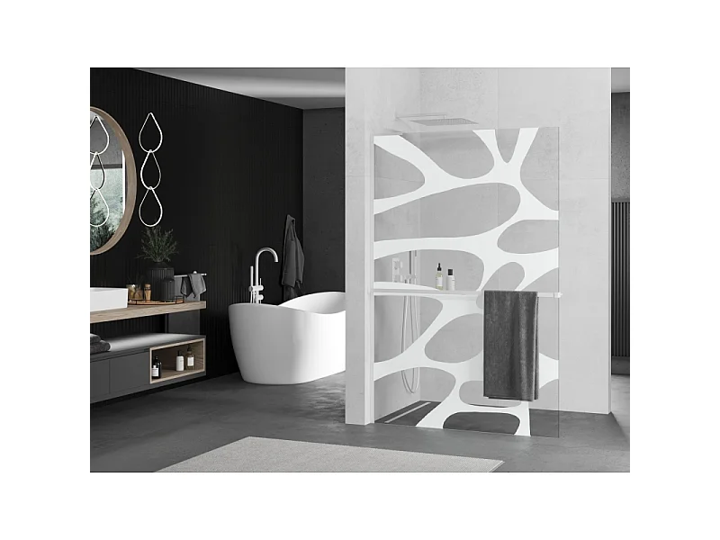 Mexen Kioto+ L douchewand met plank Walk-in 100 x 200 cm, witte golf, wit - 800-100-123-20-97