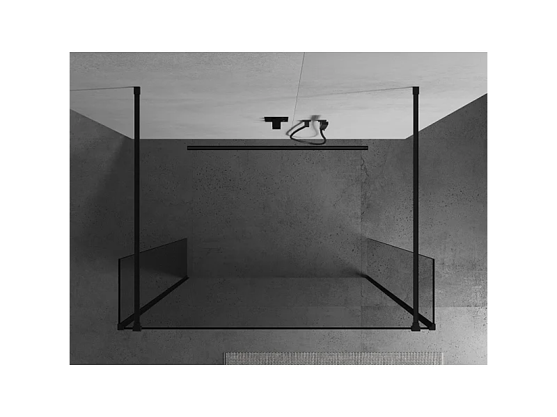 Mexen Kioto fritstående brusevæg 110 x 30 x 30 cm, transparent, sort - 800-110-030-222-70-00-030