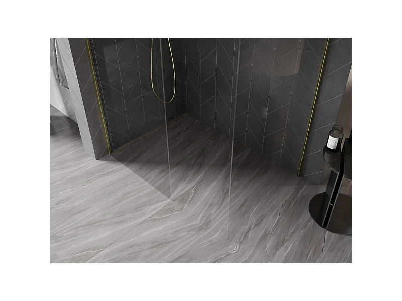 Mexen Kioto-X Brusevæg Walk-in 100 x 100 cm, transparent 10 mm, børstet guld - 800-100-202-55-00-100-X