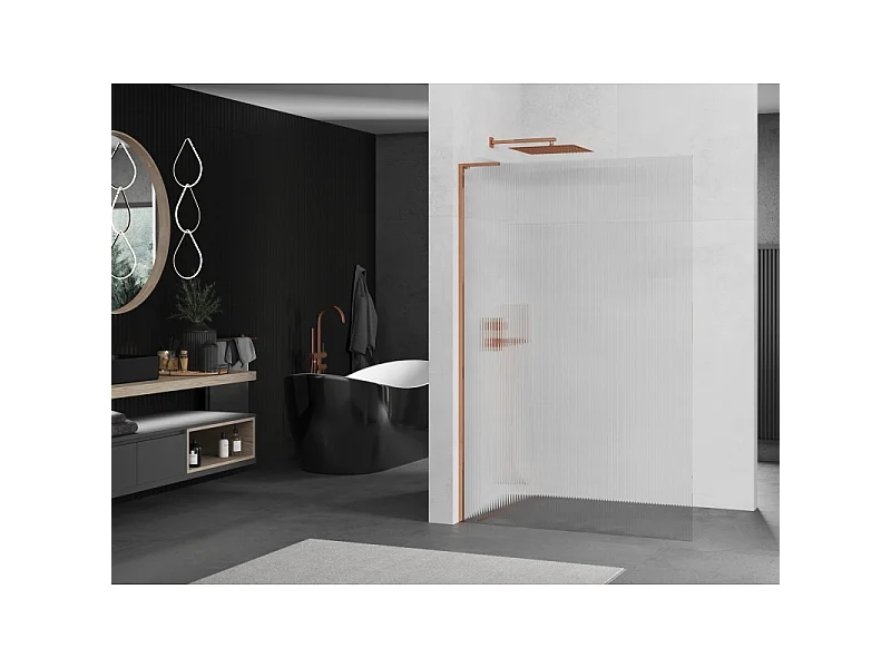 Mexen Kioto L pannello doccia Walk-in 100 x 200 cm, righe, oro rosa - 800-100-103-60-09