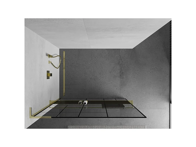 Mexen Kioto+ L panneau de douche avec étagère Walk-in 90 x 200 cm, motif noir, or - 800-090-123-50-78