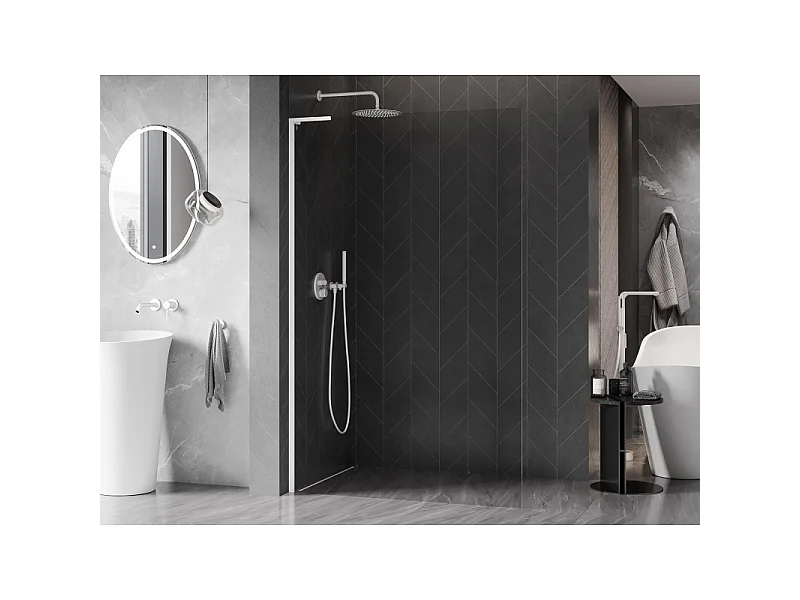 Mexen Kioto-X L paroi de douche Walk-in 50 x 200 cm, transparent 10 mm, blanc - 800-050-107-20-00-X