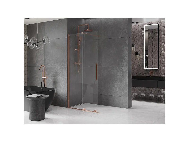 Mexen Velar paroi de douche coulissante Walk-in 120 x 200 cm, transparent 8 mm, or rose - 871-120-000-03-60