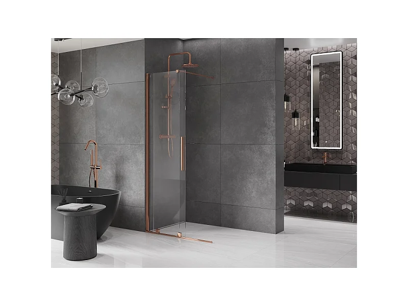 Mexen Velar paroi de douche coulissante Walk-in 120 x 200 cm, transparent 8 mm, or rose - 871-120-000-03-60