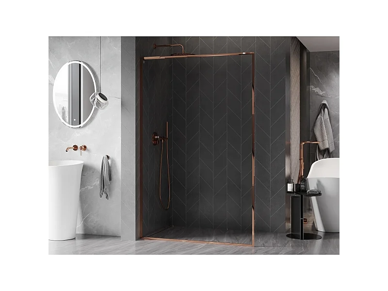 Mexen Kioto-XF L schermo doccia Walk-in con cornice 110 x 202 cm, trasparente 10 mm, oro rosa - 800-110-174-60-00-XF