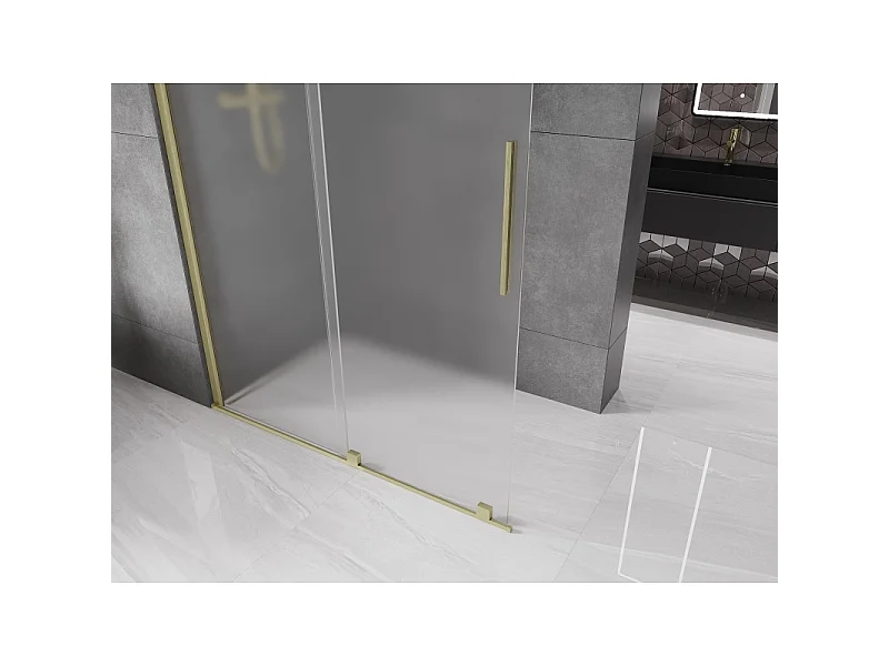 Mexen Velar walk-in shower panel 150 x 200 cm, frosted 8 mm, brushed gold - 871-150-000-33-55