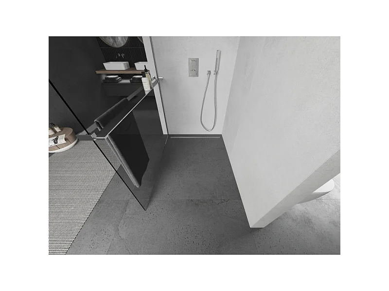 Mexen Kioto+ brusevæg med hylde Walk-in 85 x 200 cm, transparent, krom - 800-085-121-01-00