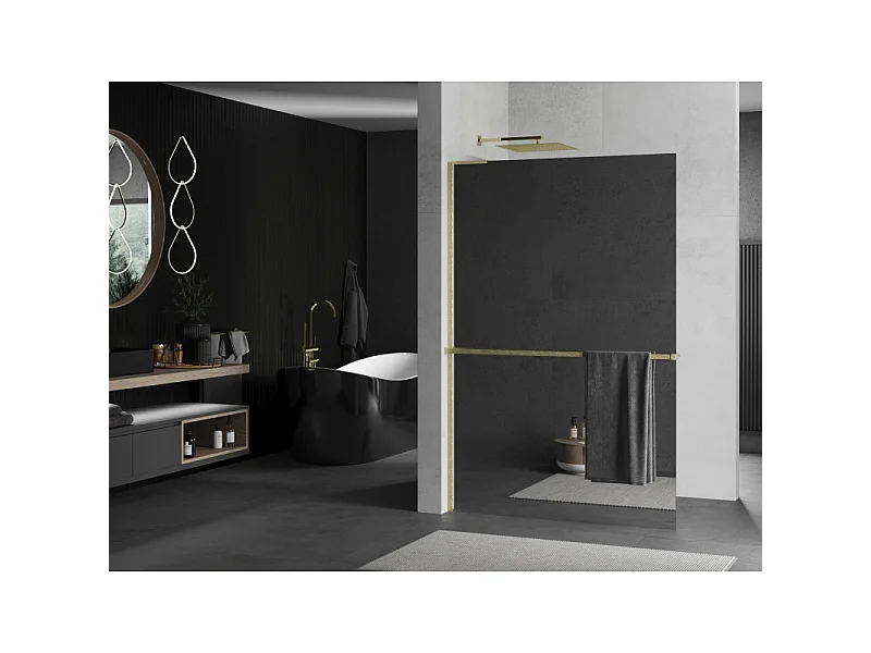 Mexen Kioto+ L paroi de douche avec étagère Walk-in 120 x 200 cm, miroir, or brossé - 800-120-123-55-50