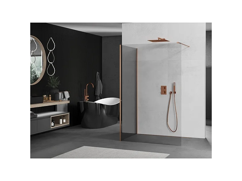 Mexen Kioto Walk-in Shower Screen 140 x 100 cm, Transparent, Brushed Copper - 800-140-212-65-00-100