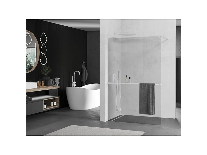 Mexen Kioto+ paroi de douche avec étagère Walk-in 115 x 200 cm, transparent, blanc - 800-115-121-20-00