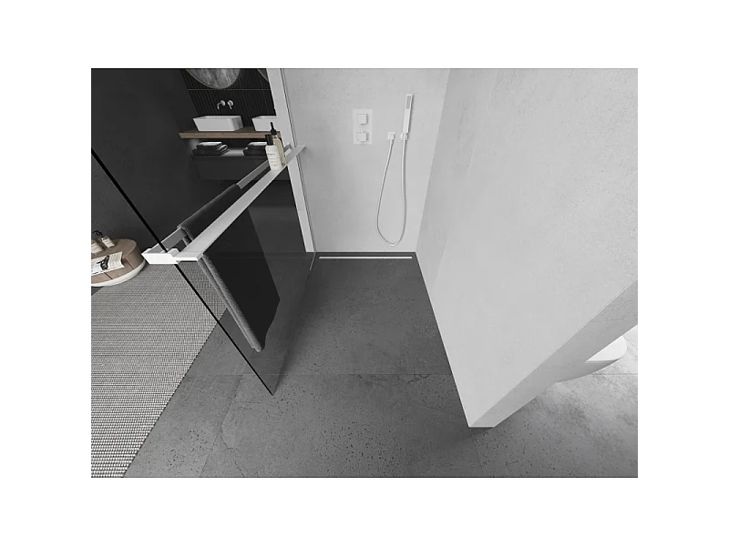 Mexen Kioto+ paroi de douche avec étagère Walk-in 140 x 200 cm, transparent, blanc - 800-140-121-20-00