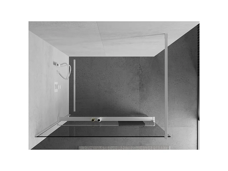 Mexen Kioto+ paroi de douche avec étagère Walk-in 140 x 200 cm, transparent, blanc - 800-140-121-20-00