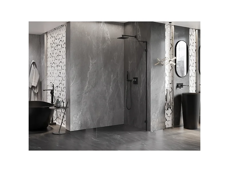 Mexen Lunar L paroi de douche Walk-in droite 80 x 200 cm, transparent 8 mm, noir - 830L-080-000-70-00-P